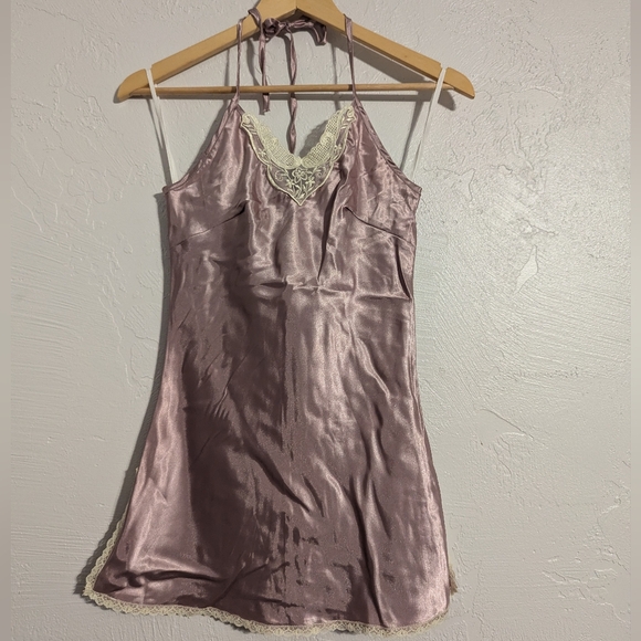 Vintage Y2K Fairy Pink Satin Ethereal Soft Feminine Romantic Sexy Lace HalterTop - Picture 3 of 14